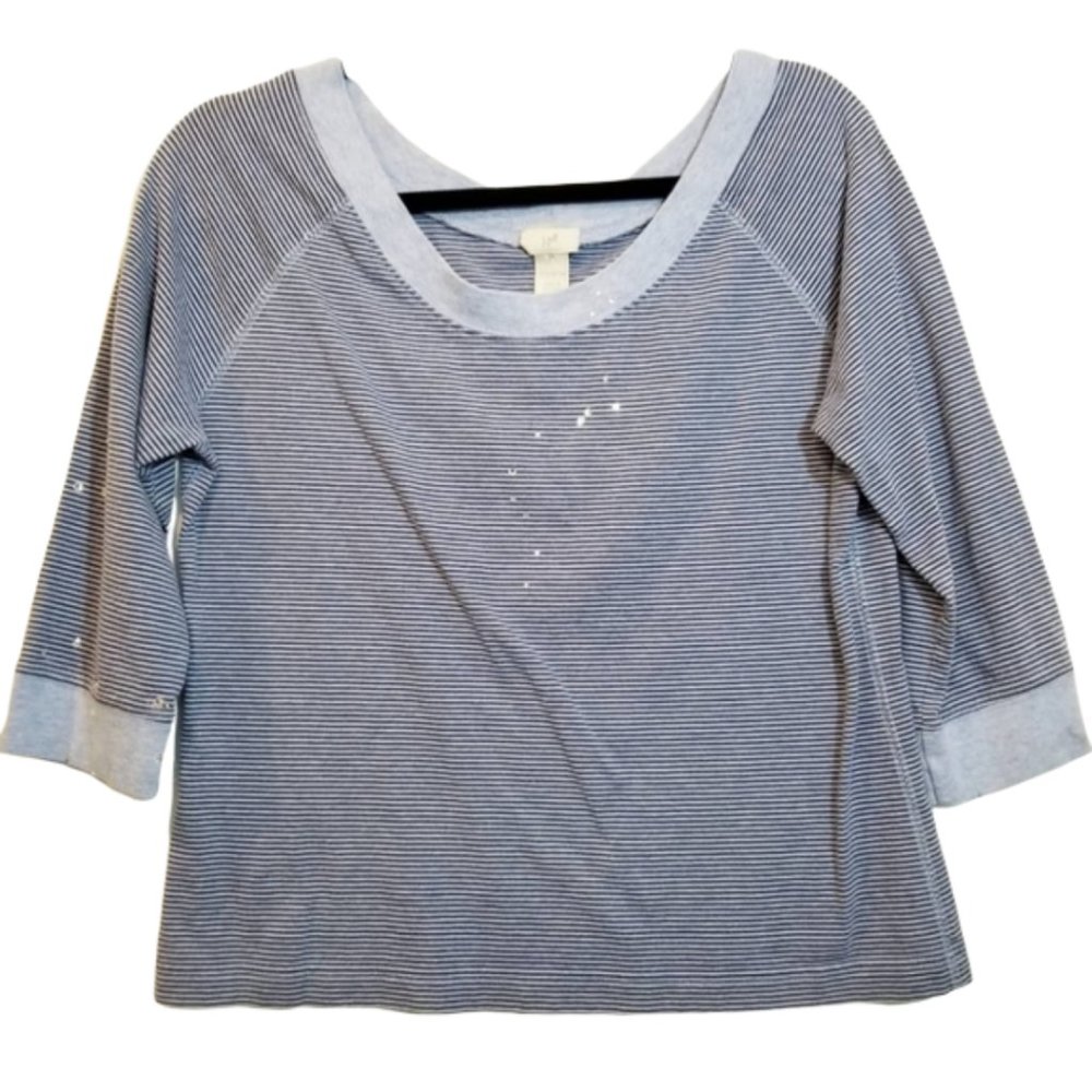 J.Jill Striped Scoop Neck Shirt w/ Rhinestones (M)